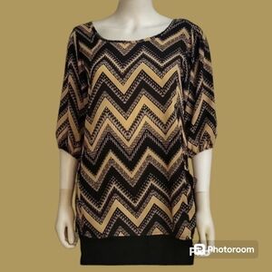 3/$30 VTG LIVING DOLL Zigzag Chevron  Balloon Elbow Sleeve Chiffon Blouse